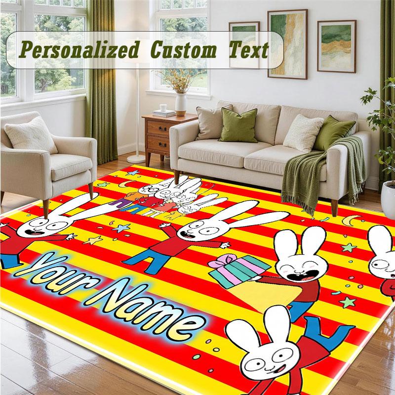 Crystal Velvet Square Rug Custom NameSimon Super Rabbit Pattern Non Slip Home Floor Decor Rug