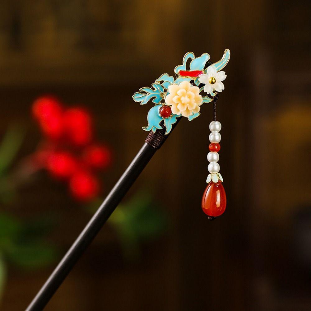 Wooden Flower Hair Forks Handmade Hairpin Chopstick Hair Ornament Hanfu Hair Bun Wedding