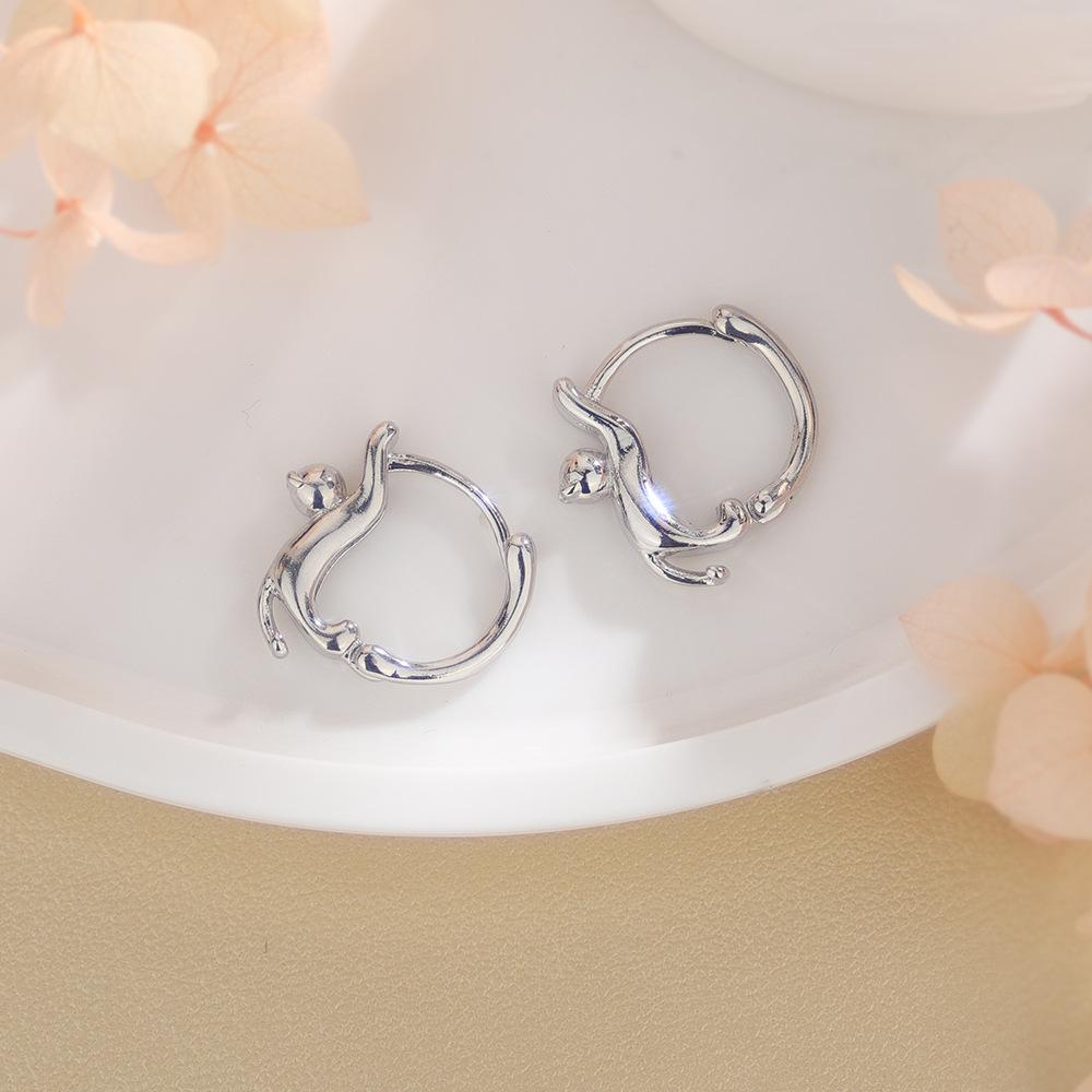 925 Silver Cat Earrings for Women Ear Wire Cute Fresh Aesthetic Korean Smooth Trend Jewelry Gift