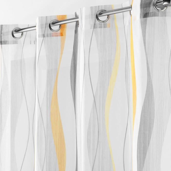 Voilage - Ondulys - Jaune et blanc - 140 x 240 cm - 100% polyester - Œillets