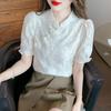 Chinese Style Button Up Short Sleeved Chiffon Shirt for Women's Unique and Beautiful Summer Top