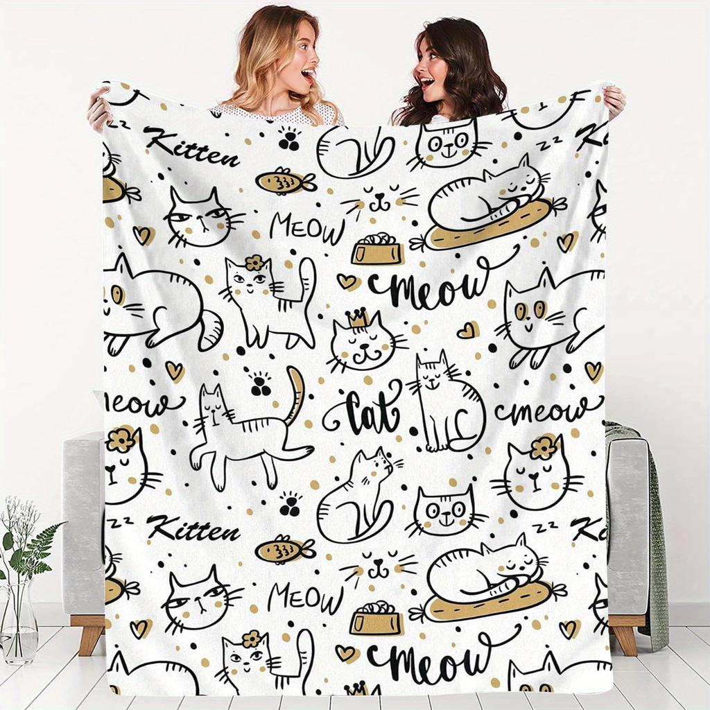 Cute Cat Pattern Blanket - Soft Cozy Throw with Meow Design, Perfect for Home Decor, Unique Gift for Cat Lovers