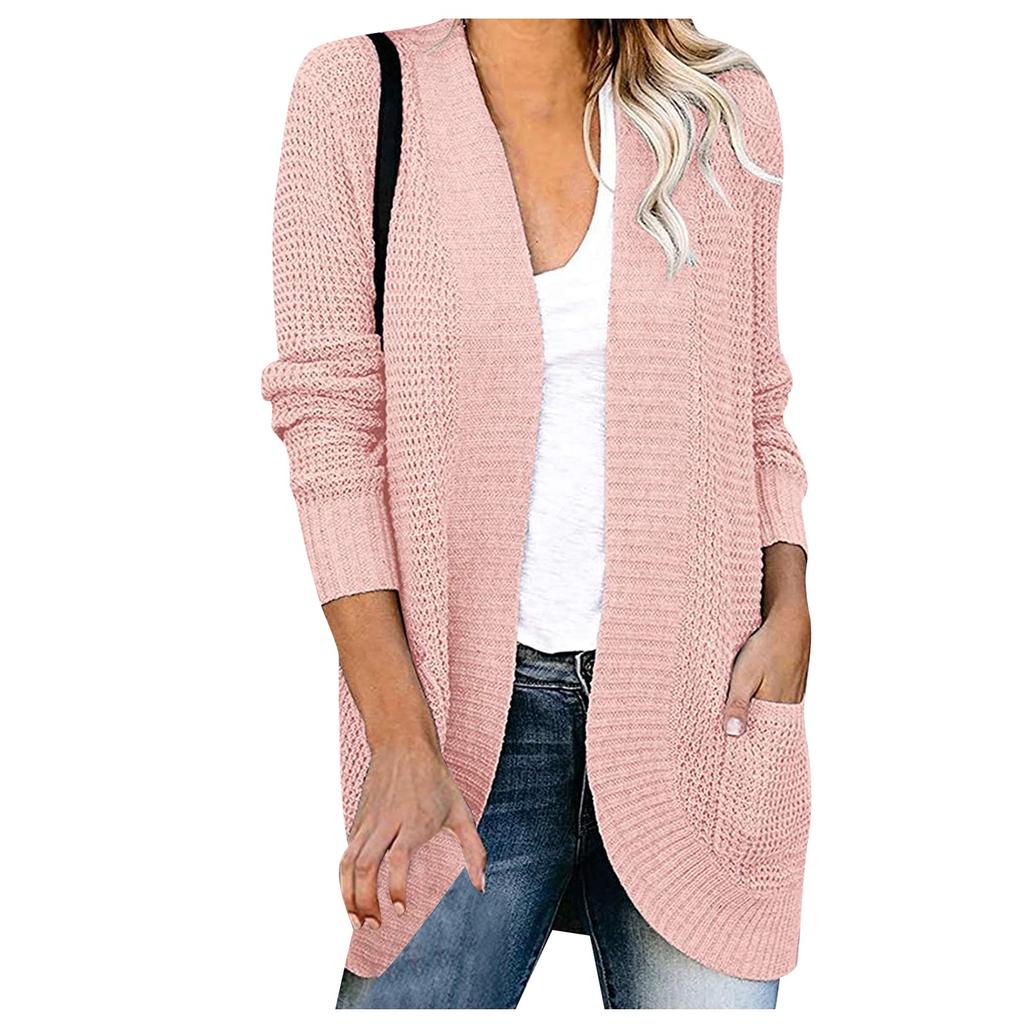 Женский повседневный свитер, однотонный свитер средней длины с длинными рукавами, женское пальто