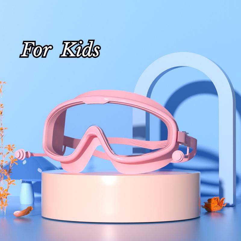 Очки для плавания с большой оправой, беруши, водонепроницаемые, противотуманные, HD, прозрачные, детские очки, защита от ультрафиолета, безопасные очки для плавания