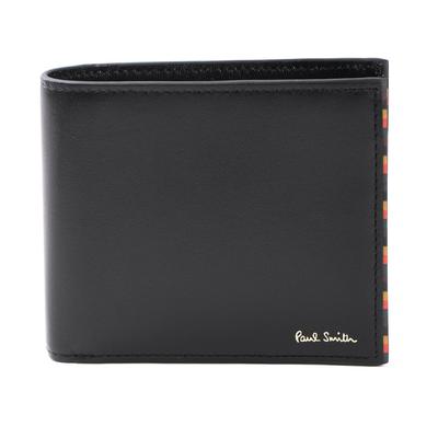 Paul Smith Черный кожаный бифолд кошелек с отделкой яркой полоской SS24, с отделением для монет, Черный, 813005 P846 (Доступна персонализированная гравировка)