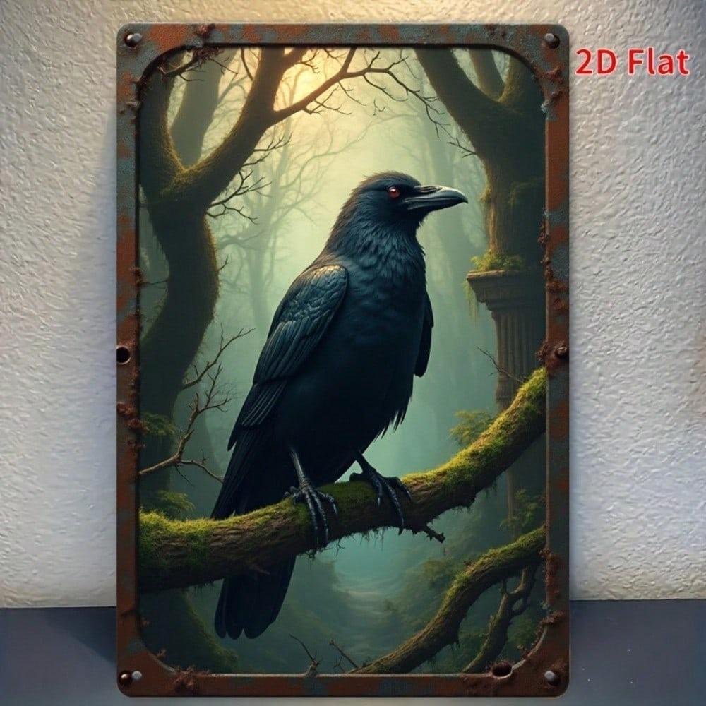 Винтажное металлическое настенное искусство "Ворон", 8x12 дюймов, Рустикальный готический декор для дома