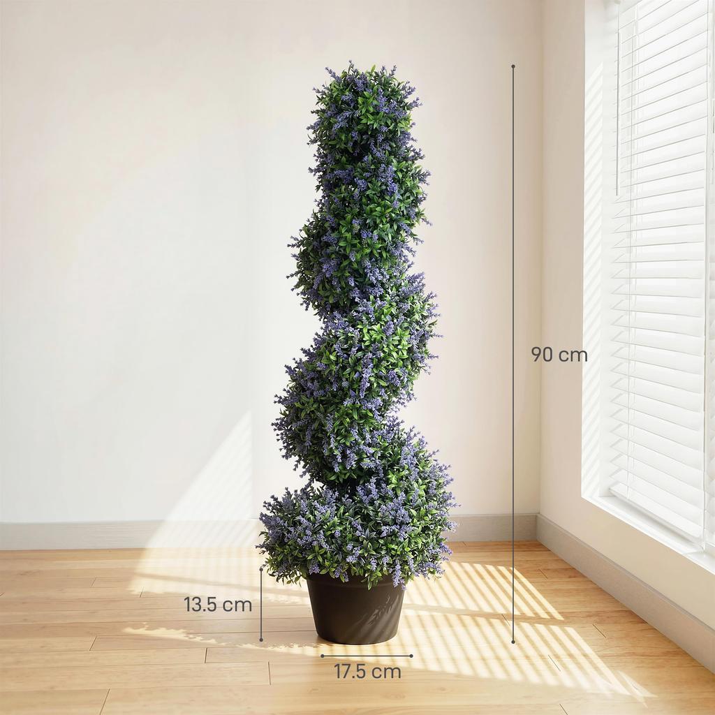 Artificial Lavender Topiary Tree Set Of 2 Uv Resistant Fake Plants In Pot For Indoor Outdoor Decor 90 Cm Purple