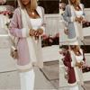 Autumn and Winter  Women's Warm Knitted Cardigan Sweater Long Long Sleeve Stitching Sweater