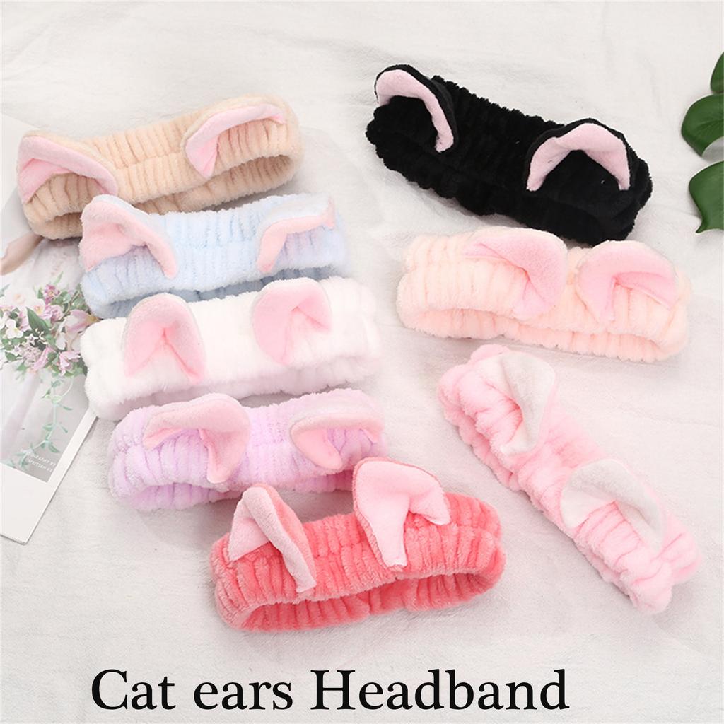 Милая плюшевая повязка на голову с кошачьими ушками для женщин и девочек, для мытья лица, вечеринки по случаю дня рождения, аксессуаров для ухода за кожей