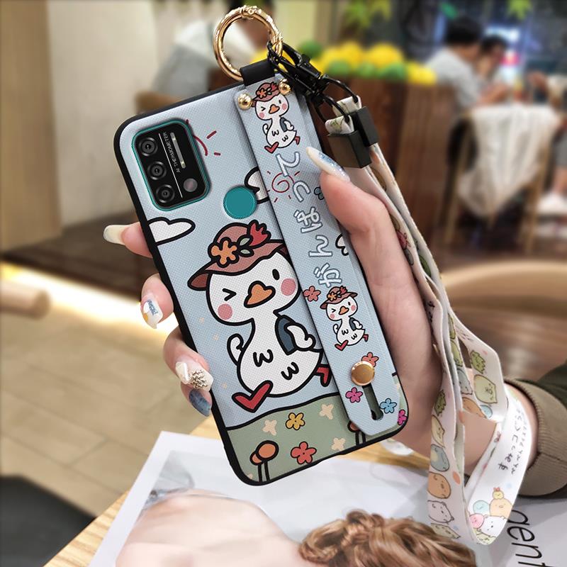 Kickstand Anti-knock Phone Case For UMIDIGI A9 Back Cover Protective Cute Cartoon Lanyard Dirt-resistant Soft Case Ring