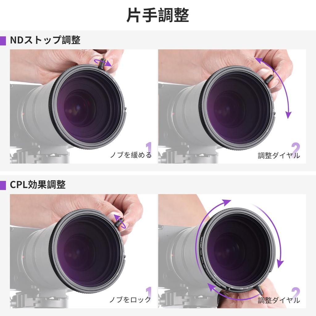 NEEWER 72mm True Color Variable and CPL Filter 2in1 Adjustable Neutral Density and Circular Polarizing Filter HD Optical Alloy Frame ND2-32