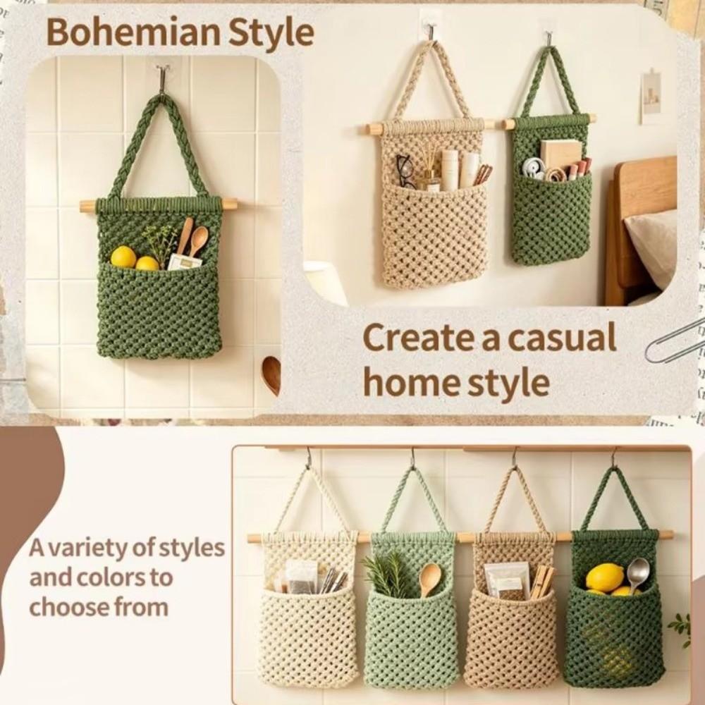 Wall Mount Wall Hanging Storage Net Bag Hand Woven Key Phone Hanging Pouch Small Space