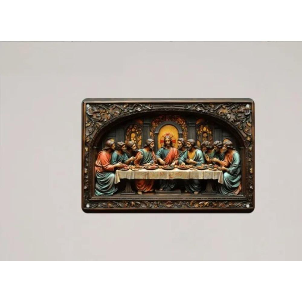 РелигиозныйТайнаяВечеря 1 шт. Тайная Вечеря Винтажная Алюминиевая Вывеска - Элегантное Металлическое Искусство, Декор Стены Дома и Праздничное Использование