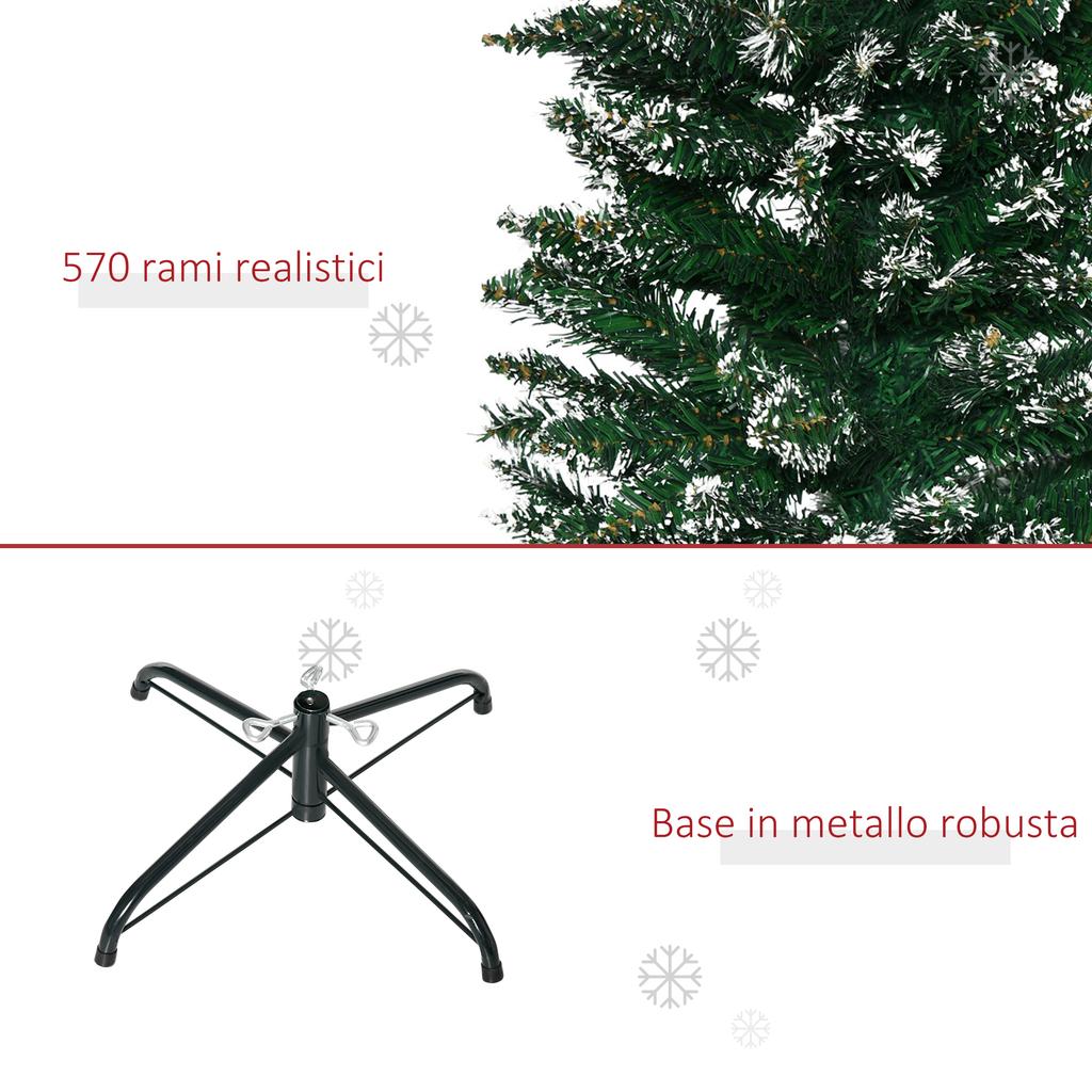 Slim Snow-Covered Artificial Christmas Tree, 190cm Tall, 570 Branches, Green