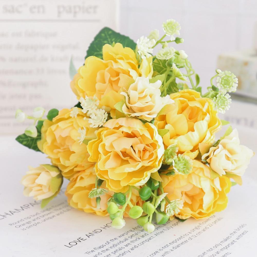 Искусственные цветы шелковый пион гортензия для гостиной домашнее украшение свадебный букет невесты роза искусственные растения настольные аксессуары