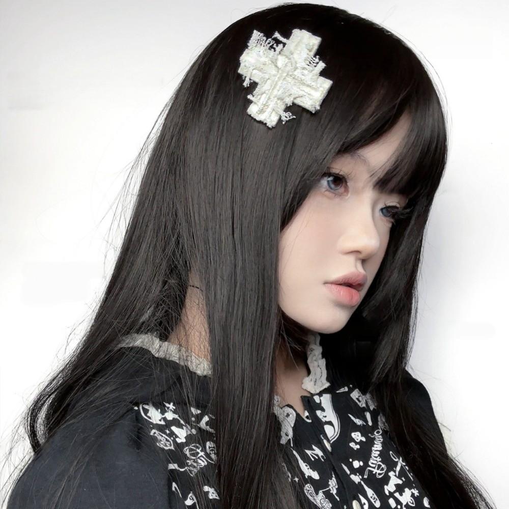 Y2K Distressed Look Cross Hair Clip Lolita Punk Gothic Hairpin Lace Crosses Hair Clip Girls