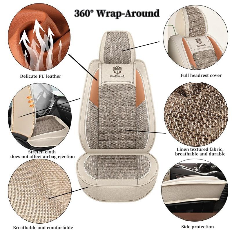 2pcs Breathable Linen-Textured Car Front Seat Covers  Comfortable & Durable, Universal Fit for Most Sedans, SUVs, and Trucks