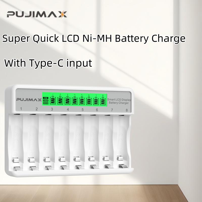 PUJIMAX 8-слотное зарядное устройство для аккумуляторов с ЖК-дисплеем, умное, интеллектуальное, для AA/AAA NiCd NiMh перезаряжаемых аккумуляторов, зарядное устройство aa aaa
