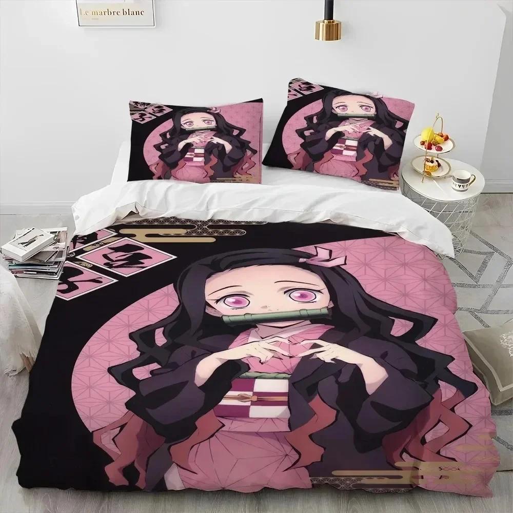 Комплект постельного белья Demon Slayer Kamado Nezuko, пододеяльник, наволочка, двуспальная кровать, односпальная кровать, подарок для мальчика или подростка