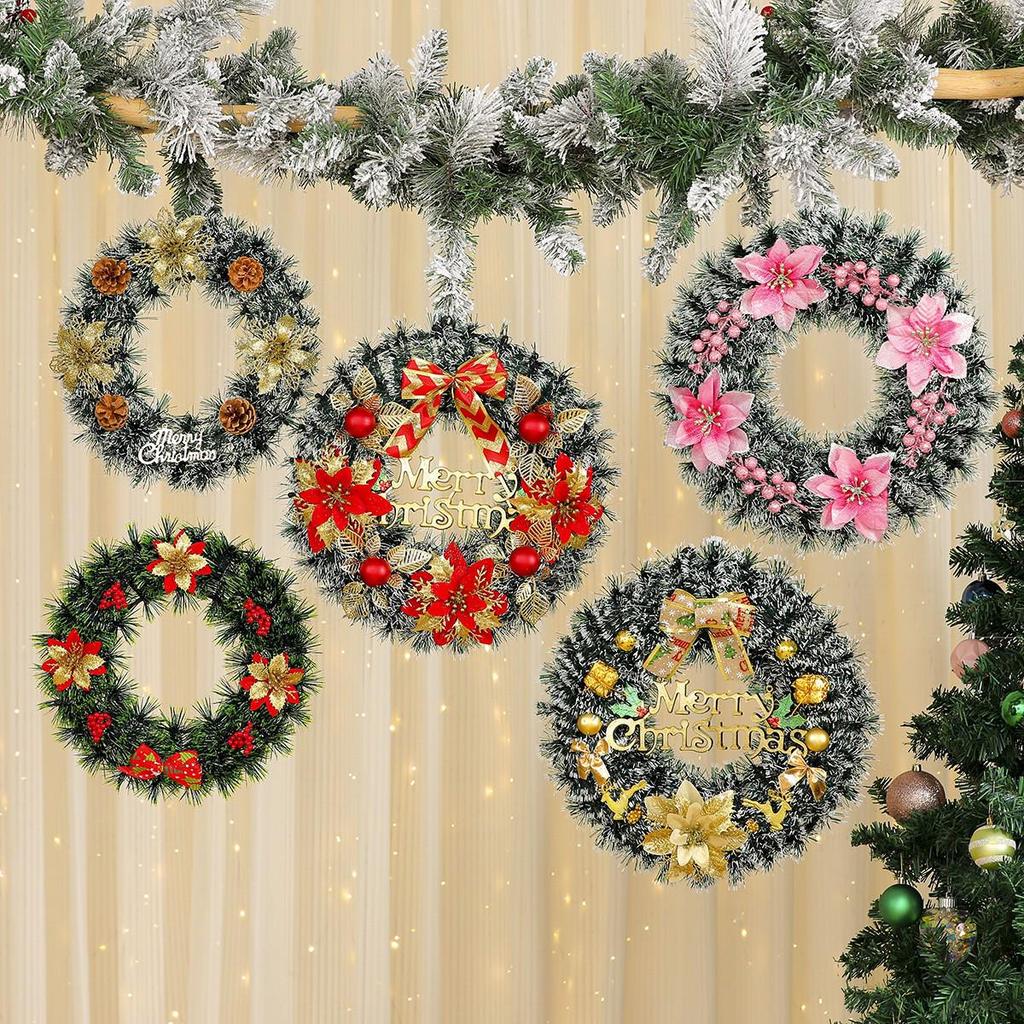 Cross-border Pine Needle Christmas Wreath Garland for Hotels & Malls