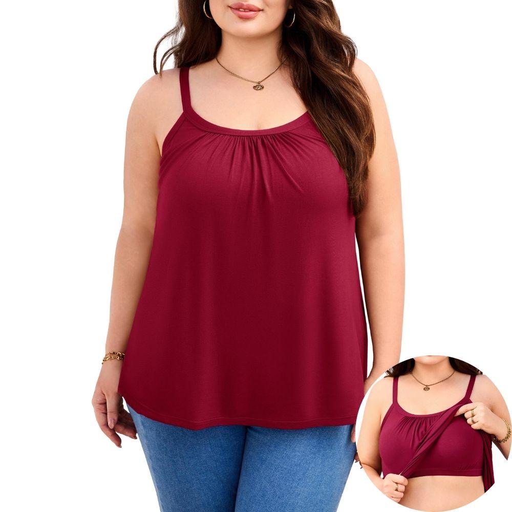 CHARMLEAKS Женские майки больших размеров со встроенным бюстгальтером, регулируемые бретели, летняя свободная рубашка-майка 1X-4X