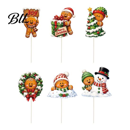 Outdoor Yard Signs 6 Pcs Large Christmas Tree Picks, Wooden Santa Snowman Gingerbread Ornaments, Xmas Decorations Topper Decoration for Winter,