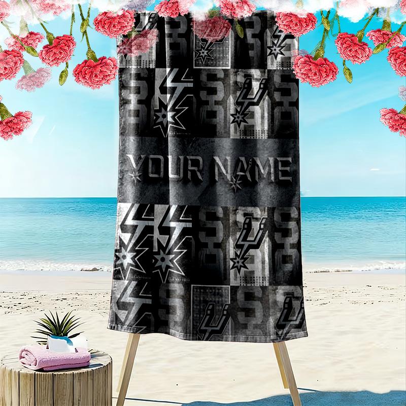 Name Custom SA Spurs Print Beach Towel, Large Soft Quick Dry Towel for Beach Camping Swimming