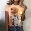 Футболка с милым рисунком кошки 3D-принтом, женская модная футболка большого размера с круглым вырезом и коротким рукавом, футболки, футболка Kawaii, футболка с изображением животных