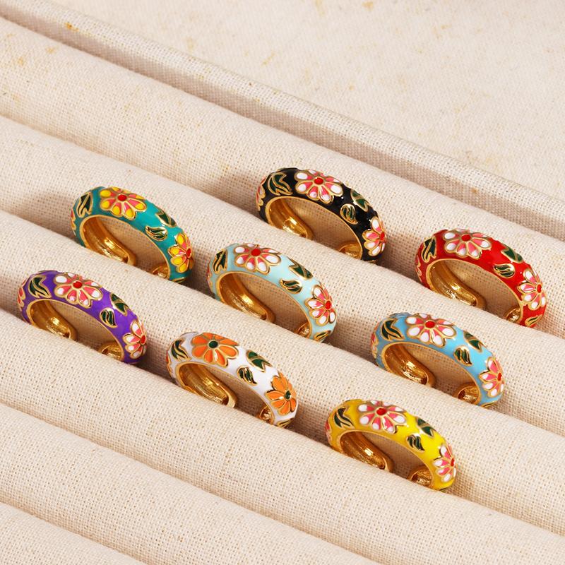 Винтажные красочные кольца с эмалью в виде цветов, трендовые геометрические женские минималистичные цветы для дам, свадебная вечеринка, помолвочные украшения в подарок