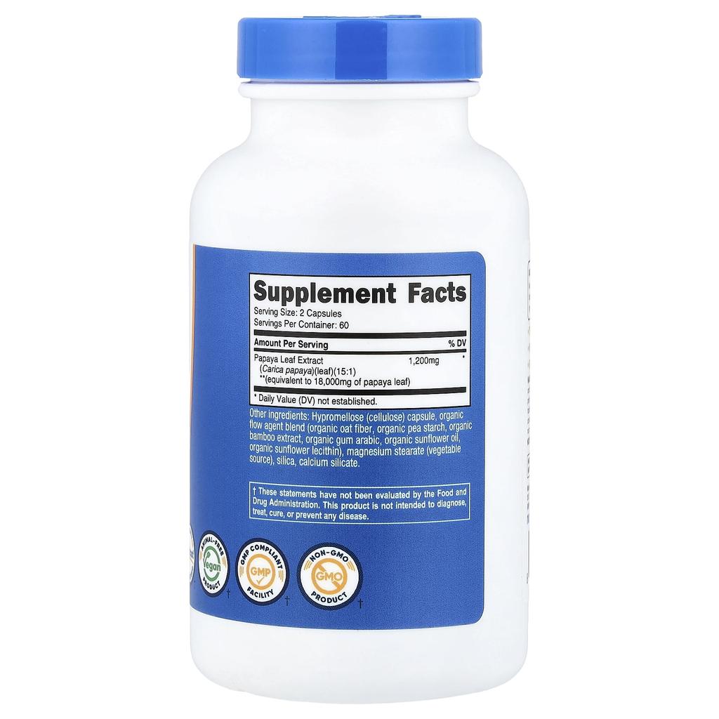 Nutricost Лист папайи, 120 капсул (600 мг в капсуле)