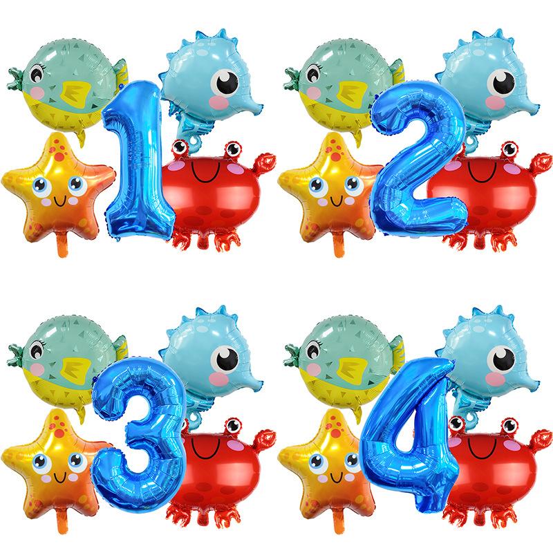 Ocean Crab Seahorse Starfish Dolphin Aluminum Film Balloon Birthday Party Styling Balloon Set