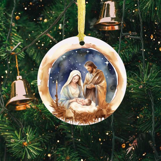 Рождественский ночной орнамент Круглый акриловый Рождение Иисуса Христа Подвесное украшение Религиозная тематика Рождественский сувенир для зимнего декора рождественской елки