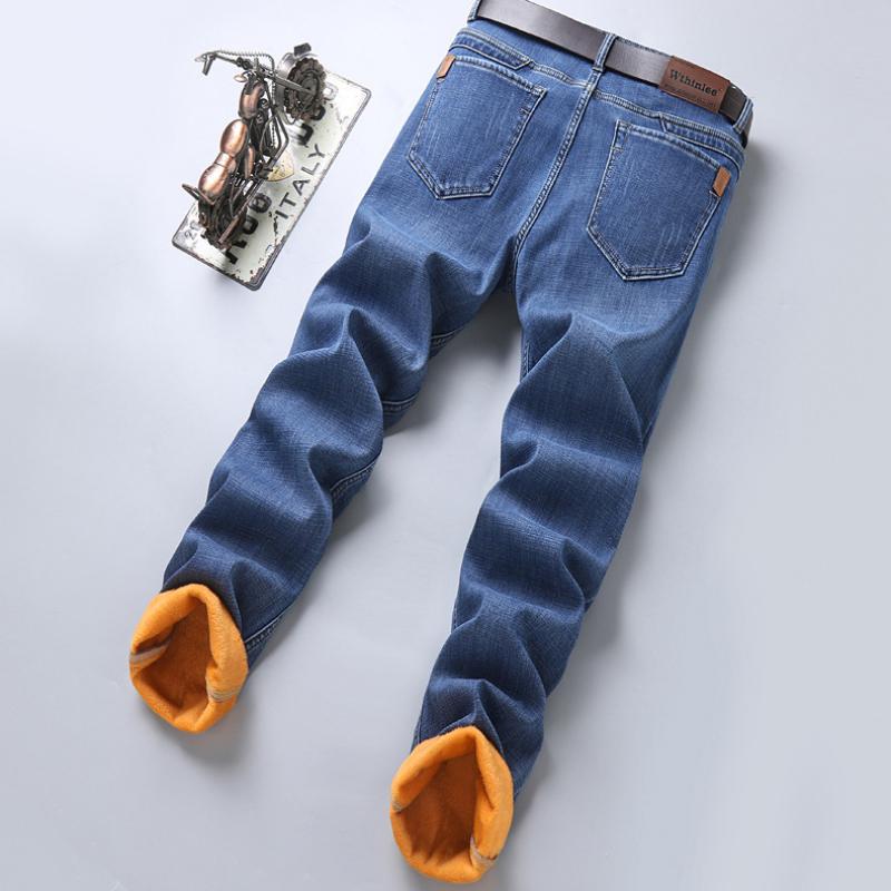 Новые осенне-зимние мужские утепленные и утолщенные джинсы эластичные узкие прямые универсальные джинсовые брюки