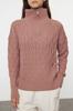 Women's Fashionable Stylish Sweater Dusty Rose Wide Pattern Hair Braided High Collar Knitwear Sweater