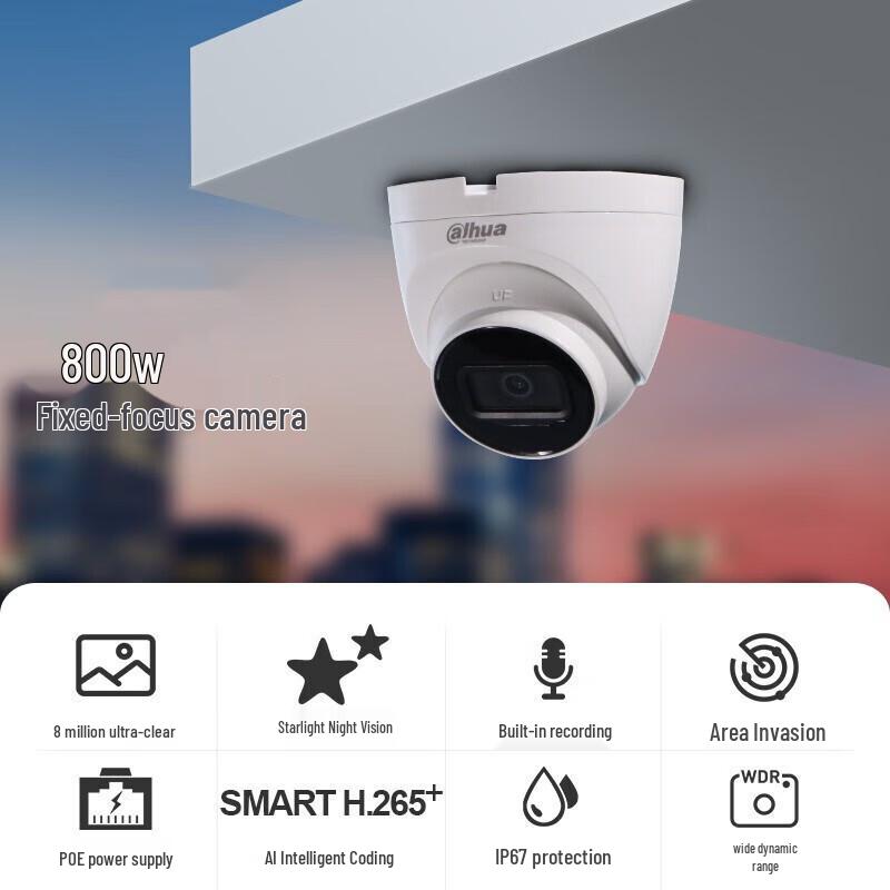Dahua 8MP Starlight IR PoE Dome Network Camera CN plug (adapter included)
