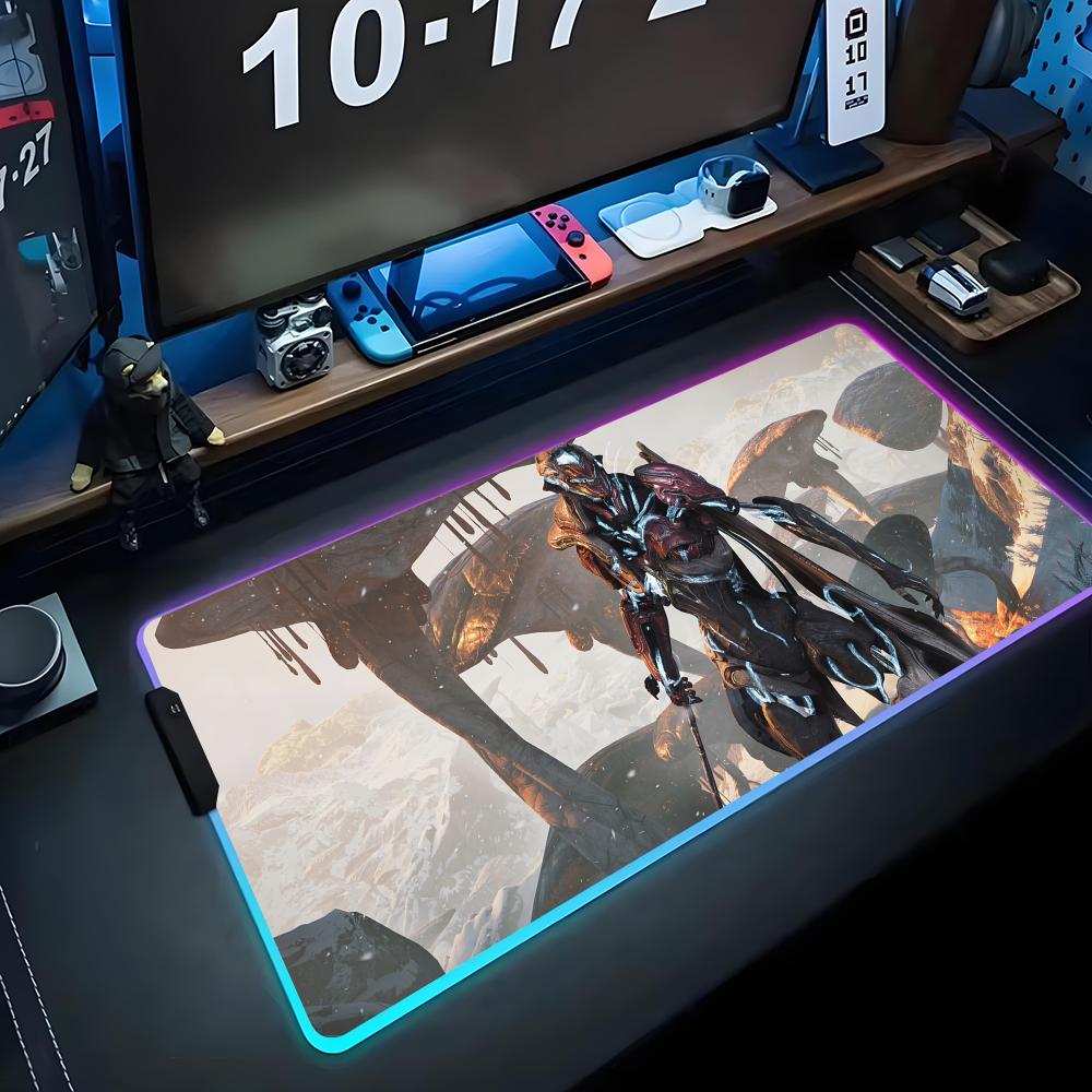 Игровой коврик для мыши Warframe RGB Игровой коврик для мыши Большой светодиодный коврик Настольный коврик для ПК Светящийся коврик для мыши Большие коврики для клавиатуры Настольный ковер С