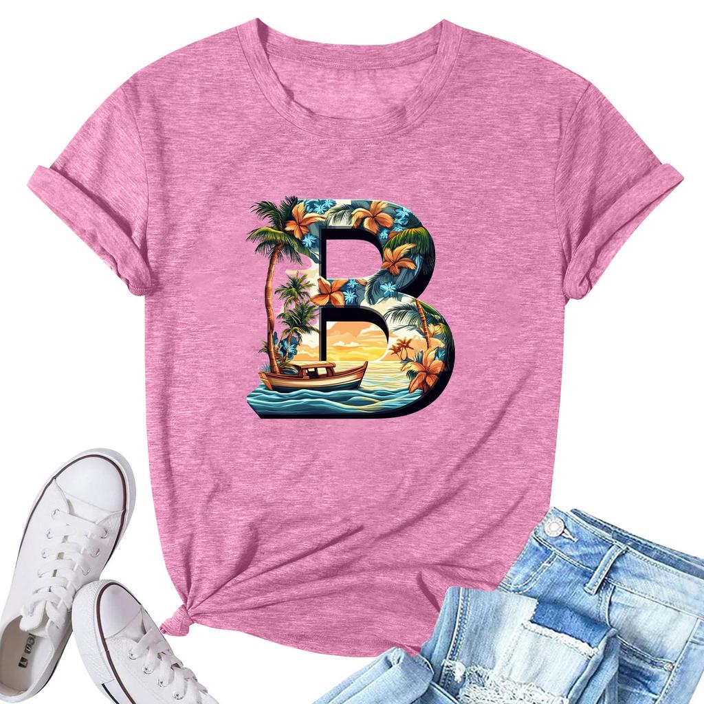 Women's Fashion Printed Casual Pleated Round Short Sleeve T-Shirt Top