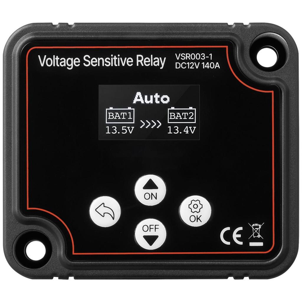Dual Battery Isolator Kit, 12V 140 Amp, Manual and Automatic VSR Voltage Sensitive Relay with Voltmeter, LCD Screen, Smart Battery Isolator,