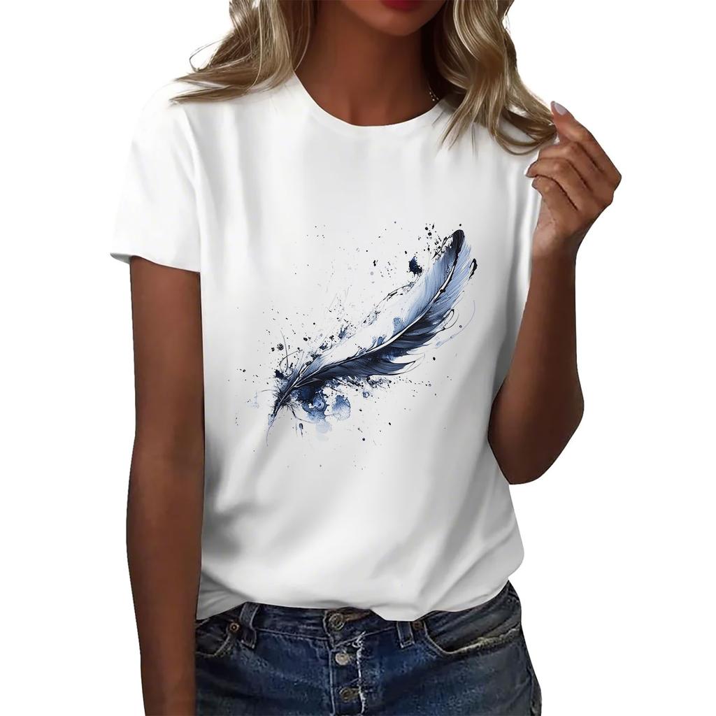 Women's Round Neck Casual Printed Short-sleeved T-shirt Top