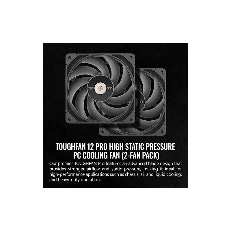 Thermaltake TOUGHFAN 12 Pro (Без светодиодов, Высокоскоростной, Высокое давление воздуха, Модель с 5-летней гарантией, 2 шт.) CL-F159-PL12BL-A FN2012