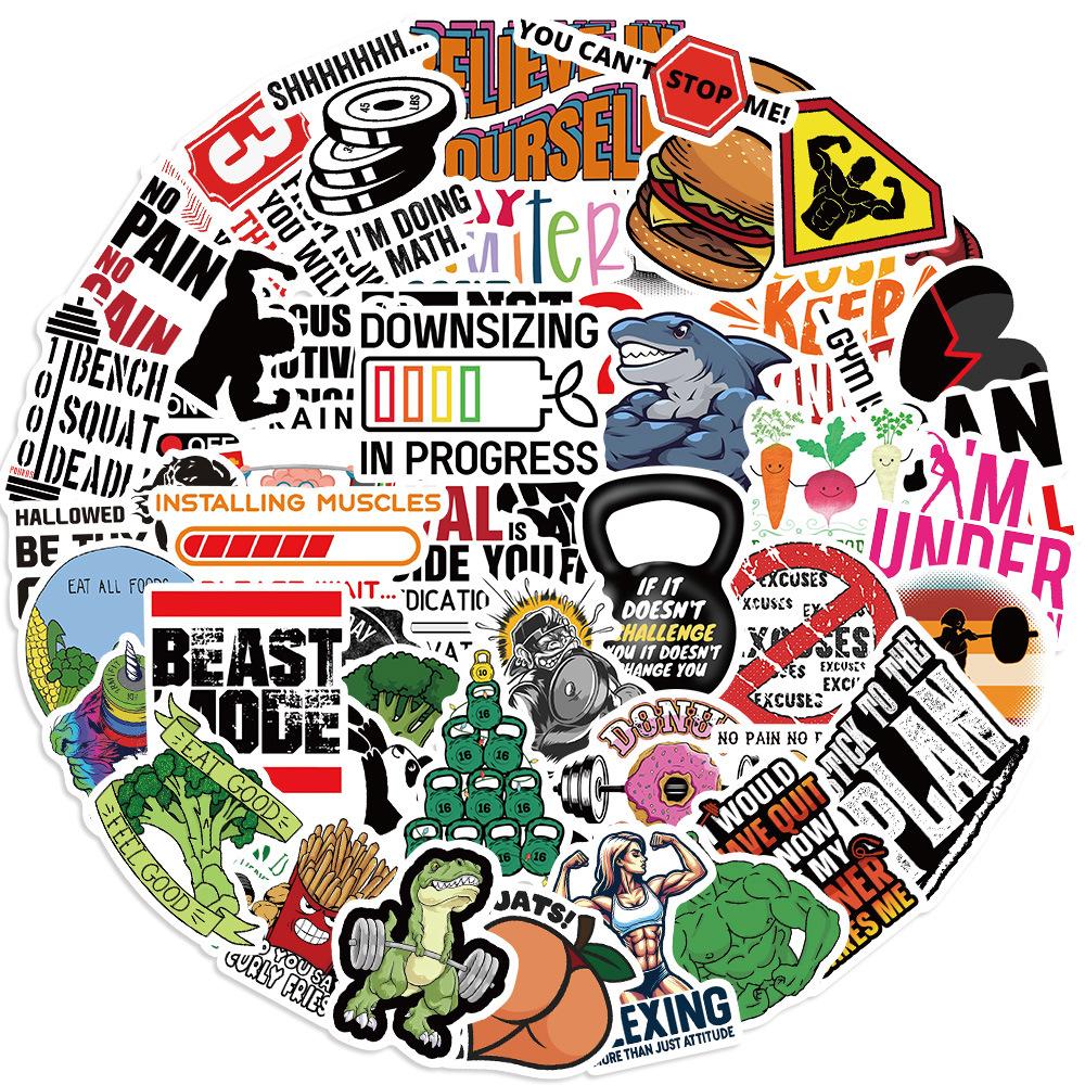 50 Мультяшных Мотивационных Фитнес Граффити Наклеек Украшение для Вечеринки Гитара Ноутбук Чемодан DIY Водонепроницаемые