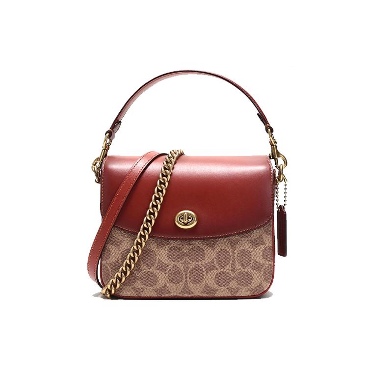 COACH Cassie Canvas With Leather Messenger Bag, Handbag, Crossbody Bag, Shoulder Bag Small Women's Khaki Rust 89089-B4NQ4