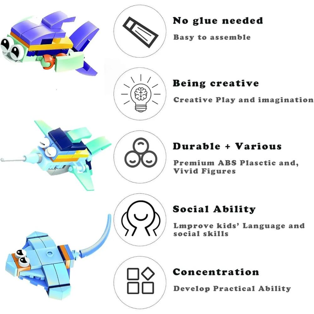 Набор 12 в 1 Предварительно собранные морские организмы Конструктор - 12 шт. Мини-конструкторы, STEM-конструкторы