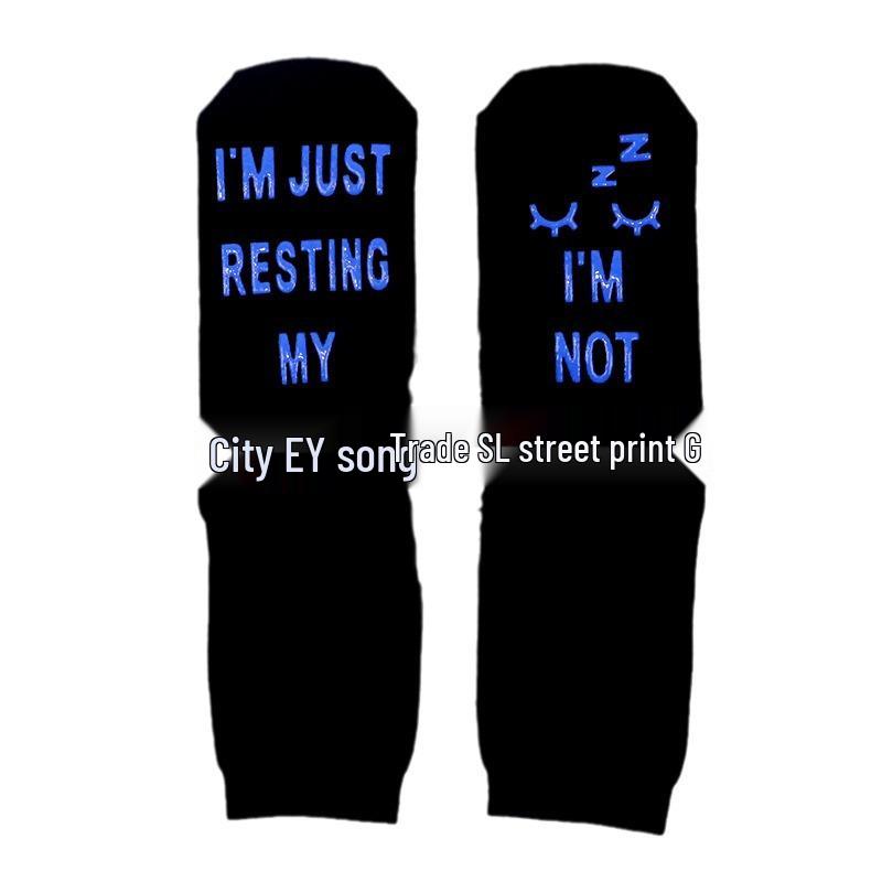100% Cotton Casual Sports Socks with Lettered Non-Slip Dots - Mid-Tube