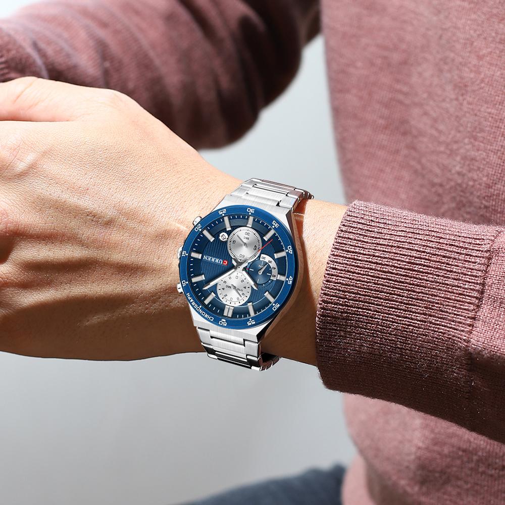 CURREN Спортивно-элегантные мужские часы-хронограф с циферблатом 43 мм и браслетом из нержавеющей стали, люминесцентными стрелками, кварцевые наручные часы для мужчин