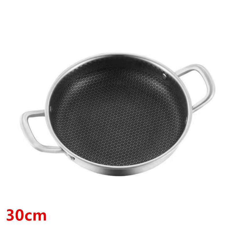 Сковорода 28/30 см с антипригарным покрытием из пищевой нержавеющей стали 316 с ячеистым дном, индукционная плита, газовая плита, универсальный вок