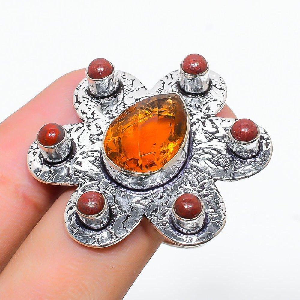 Натуральный медовый топаз, камень солнечный камень, кольцо из стерлингового серебра 925 пробы, размер 8 N9v74