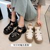 Baotou Roman Sandals Women's 2024 Summer Woven Hollow Pig Cage Shoes Platform High Heels Muffin Leather Single Shoes