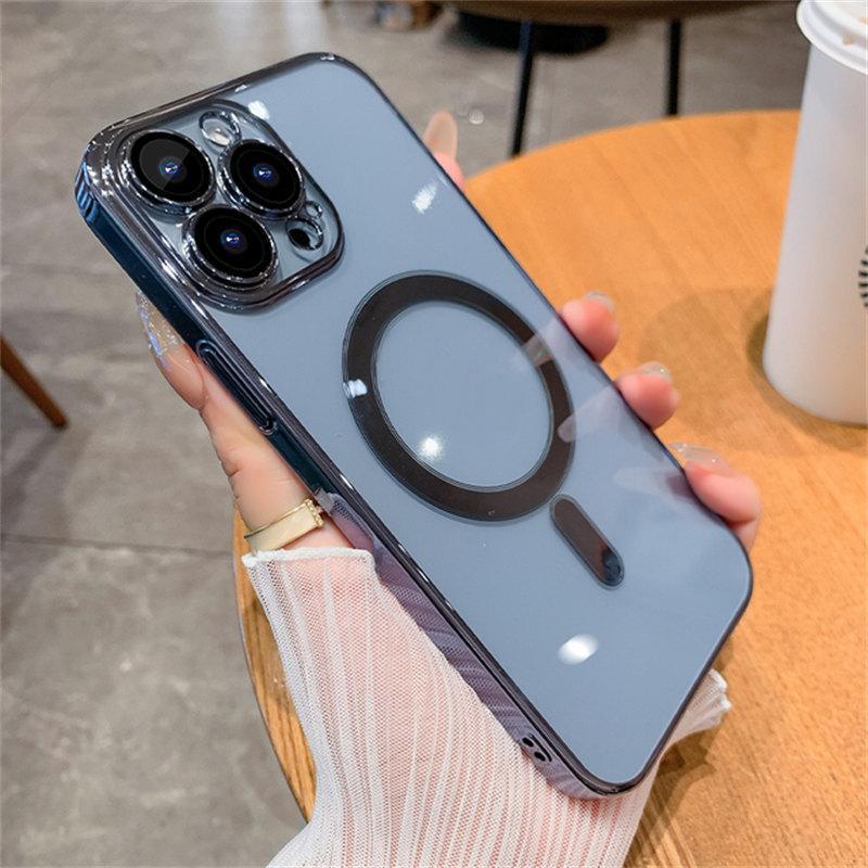 Роскошный прозрачный силиконовый чехол для магнитной зарядки Magsafe для iPhone 16 15 14 Plus 13 12 11 Pro Max с покрытием, противоударный, мягкий чехол