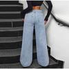 Light Blue Straight Leg Bow Jeans Women's High Waist Spring New Loose Drapey Wide Leg Denim Pants Casual Cotton Stretch